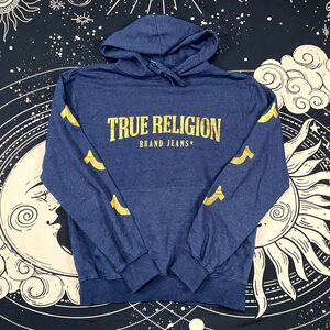 True Religion Hoodie Men's L Blue Cotton Graphic Print Loungewear Gym Training